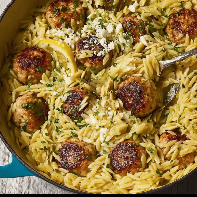 Greek Chicken Meatballs and Lemon Orzo