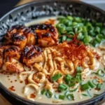 Fiery Chicken Ramen with Creamy Garlic Sauce