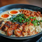 Fiery Chicken Ramen with Creamy Garlic Sauce