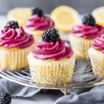 Lemon Poppy Seed Cupcakes with Blackberry Frosting