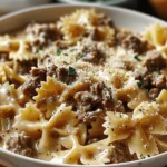 Creamy Parmesan Garlic Beef Bowtie Pasta