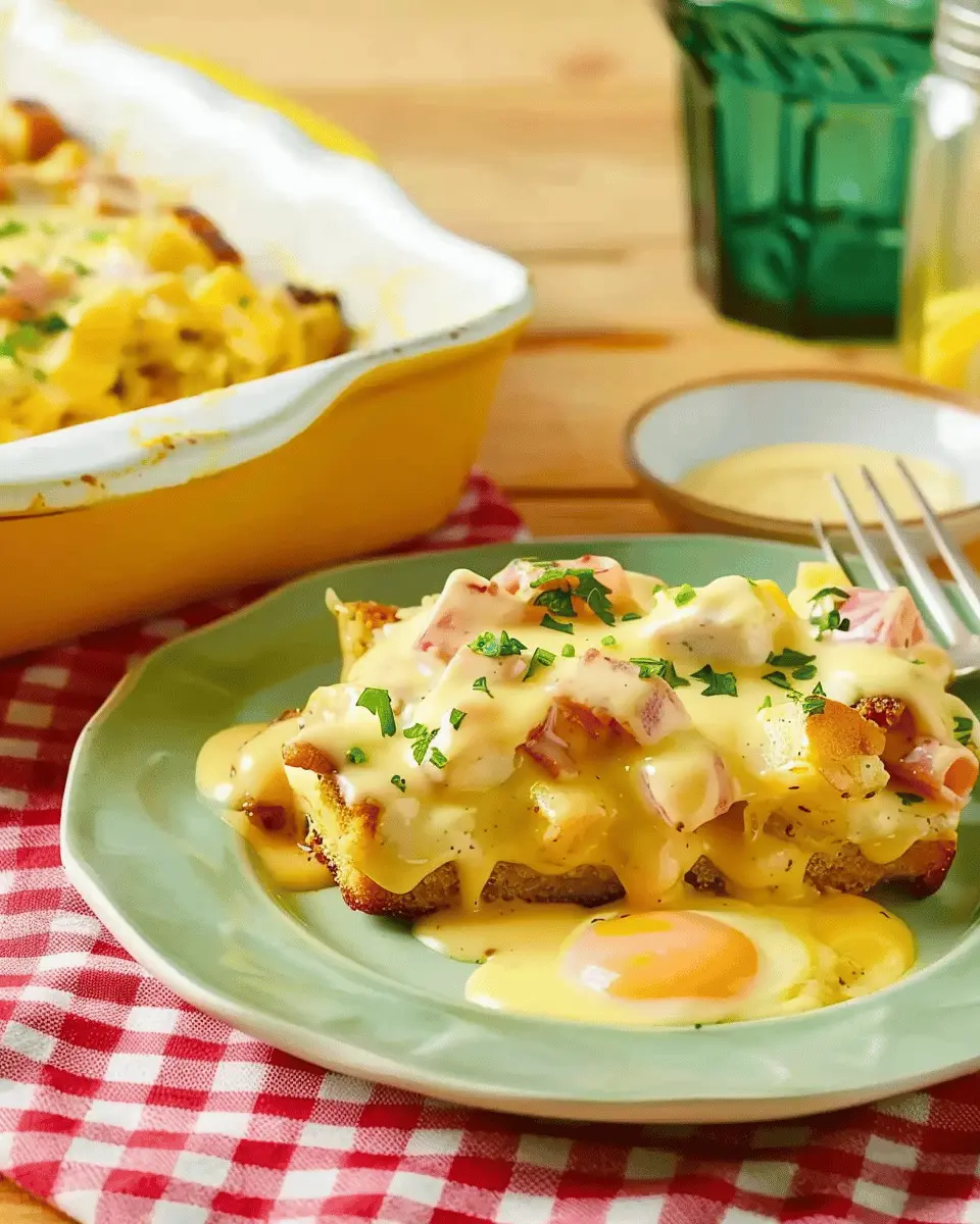 Eggs Benedict Casserole: Indulgent Turkey Bacon & Chicken Ham Delight