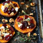Sweet Potato Rounds with Cranberry, Feta and Hazelnuts