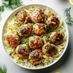 Greek Chicken Meatballs with Lemon Orzo
