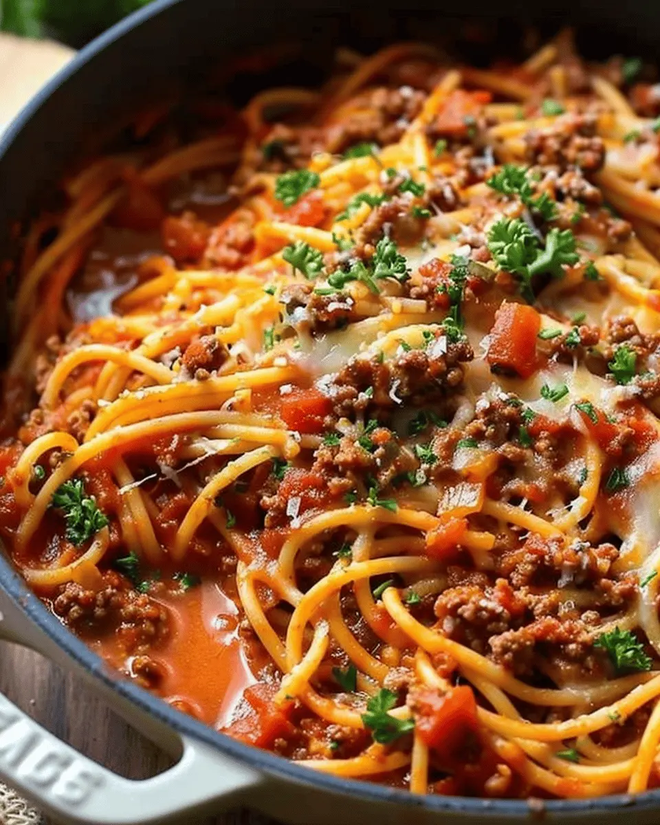 One Pot Cowboy Spaghetti with Turkey Bacon and Chicken Ham Delight