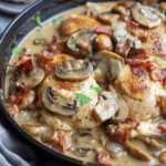 One Skillet Keto Chicken with Bacon Mushroom Gravy