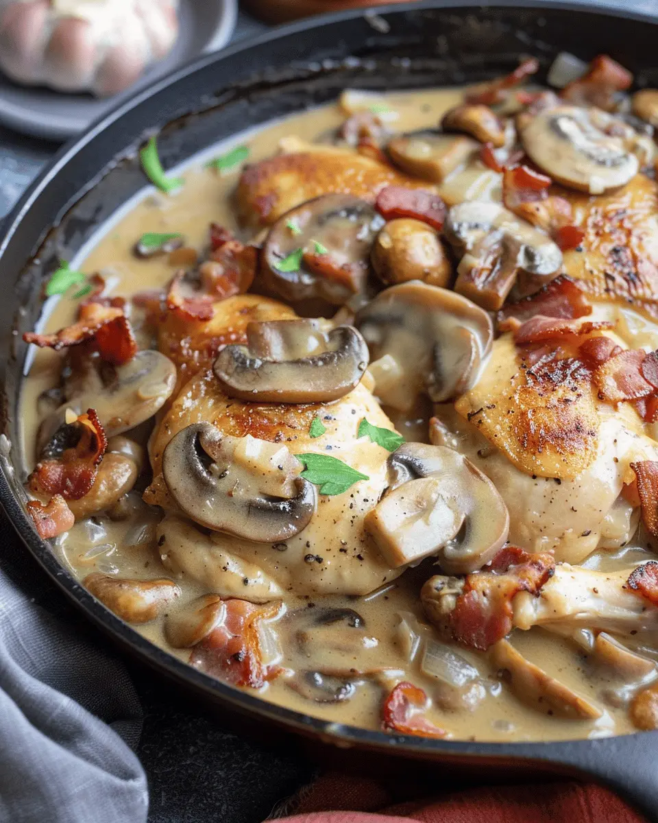 One Skillet Keto Chicken with Turkey Bacon Mushroom Gravy Delight