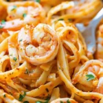 Shrimp Fettuccine with Roasted Pepper Sauce