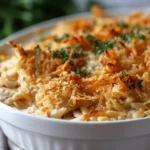 French Onion Chicken Orzo Casserole
