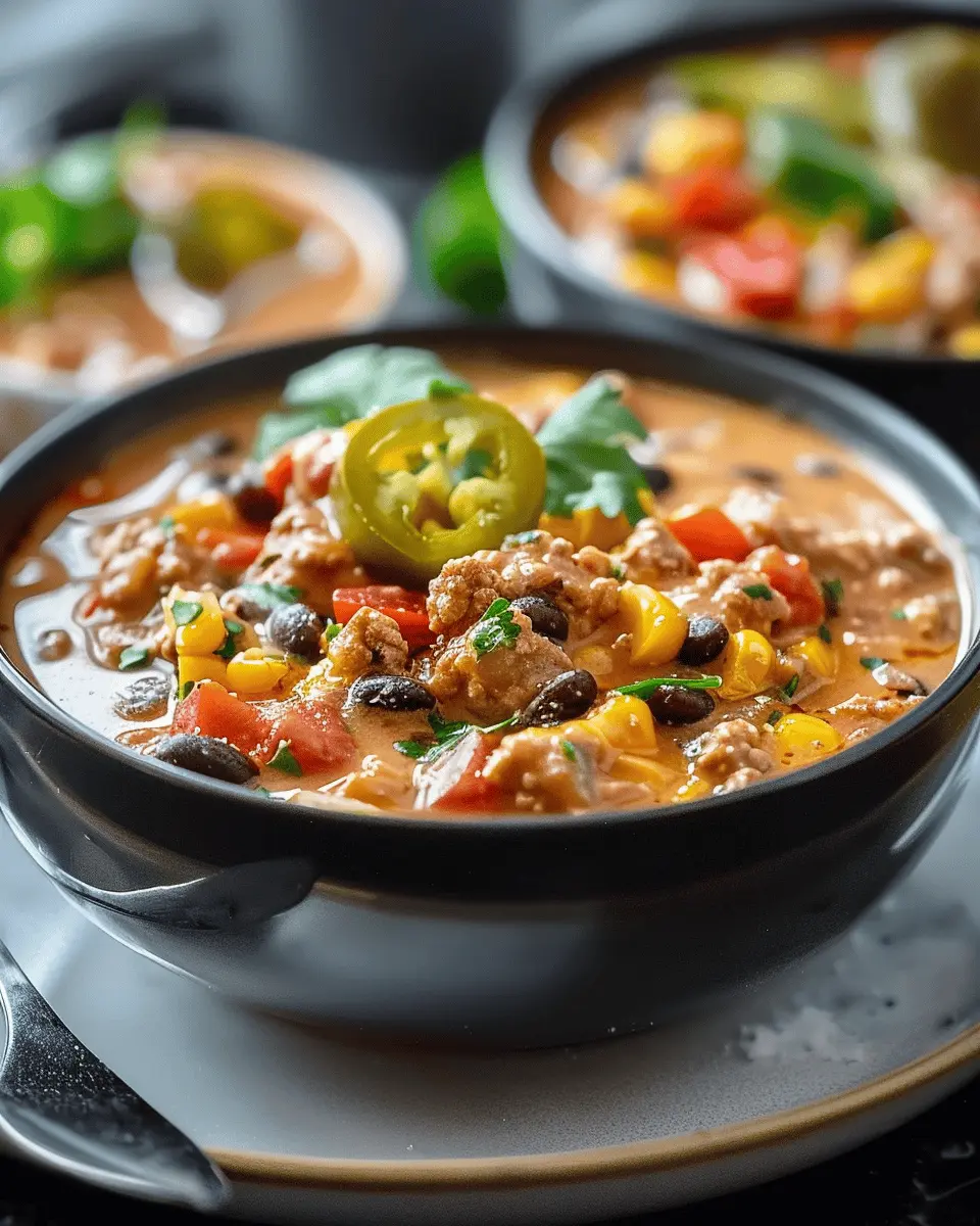 High Protein Creamy Taco Soup with Turkey Bacon and Chicken Ham
