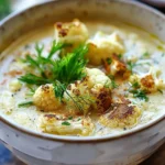 Creamy Roasted Cauliflower Soup with Mediterranean Flair