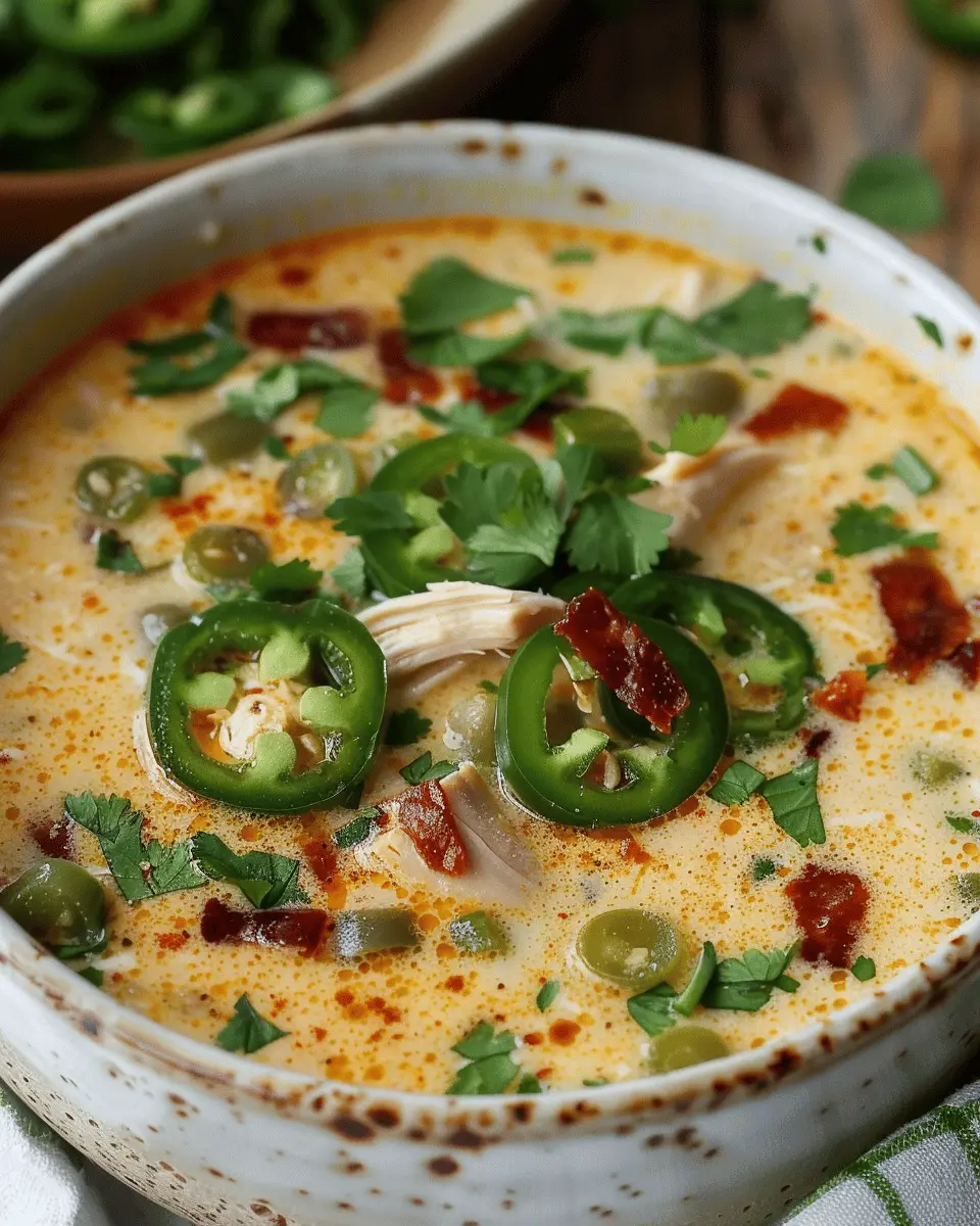 Spicy Jalapeño Popper Chicken Soup Recipe with Turkey Bacon Tips