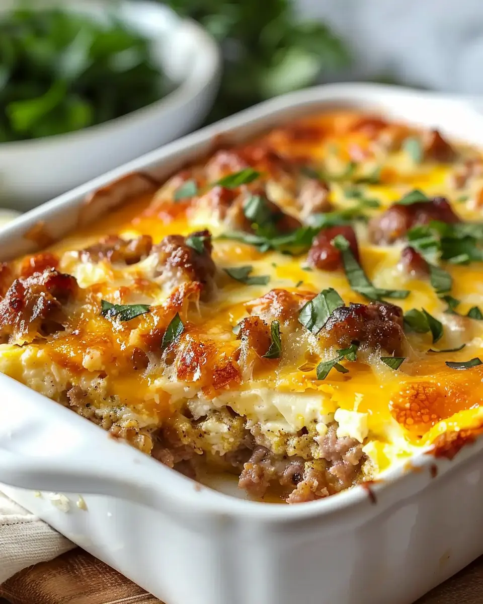 Easy Sausage and Egg Casserole with Turkey Bacon and Chicken Ham