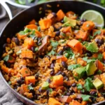 Southwest Sweet Potato, Black Bean and Rice Skillet