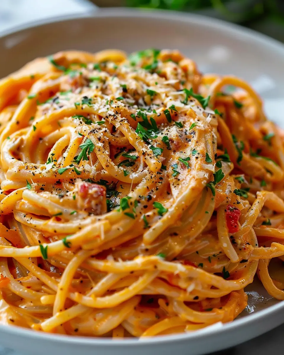 Mouthwatering Creamy Tomato Garlic Pasta with Turkey Bacon Delights