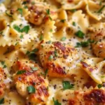 Mozzarella Garlic Butter Chicken Bowties in Cheesy Cream