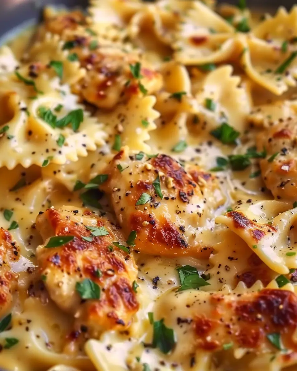 Mozzarella Garlic Butter Chicken Bowties in Cheesy Cream Bliss