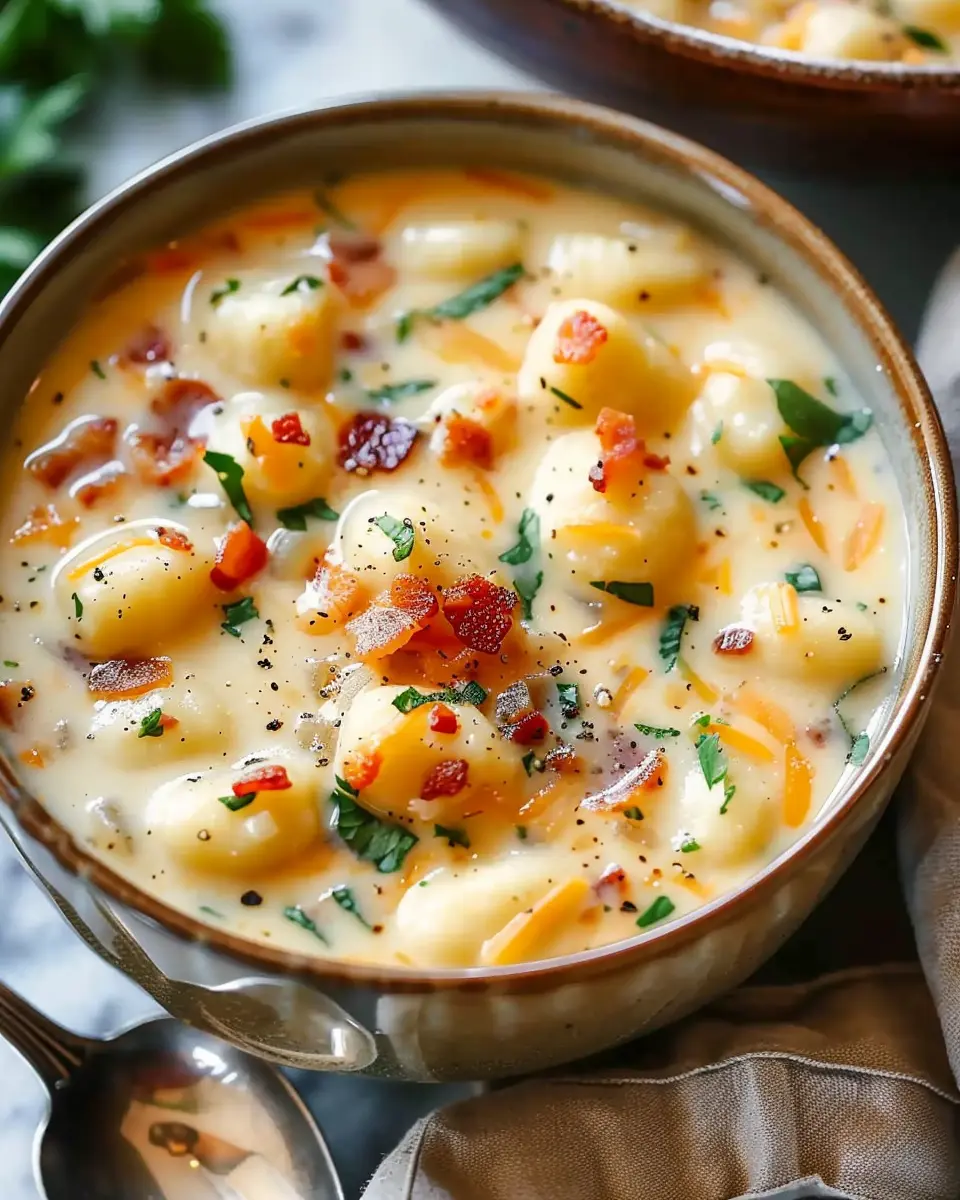 Creamy Turkey Bacon Cheddar Gnocchi Soup Recipe Ready in 38 Minutes