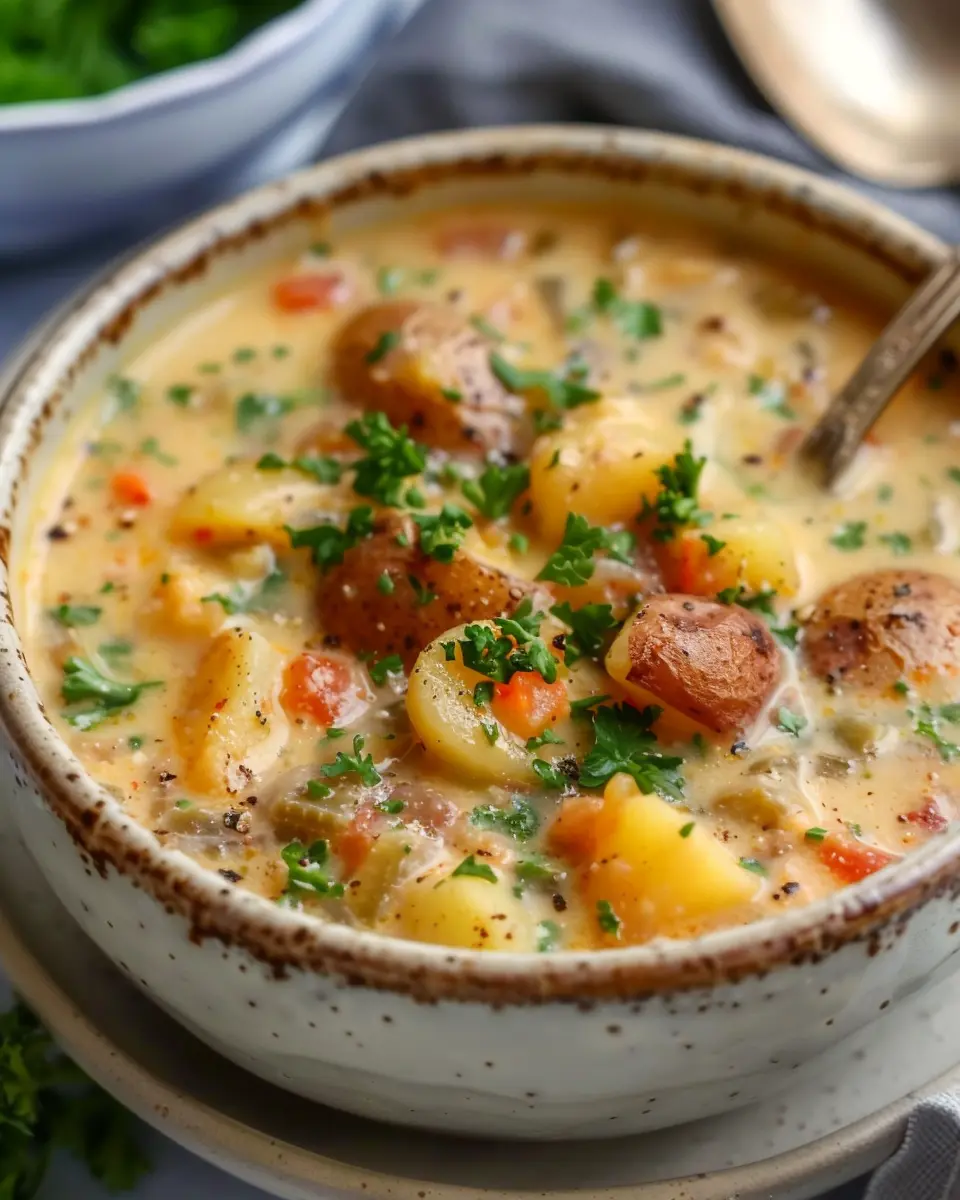 Creamy Crockpot Cajun Potato Soup with Turkey Bacon Delight