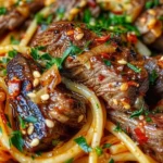 Sweet and Spicy Garlic Steak Pasta