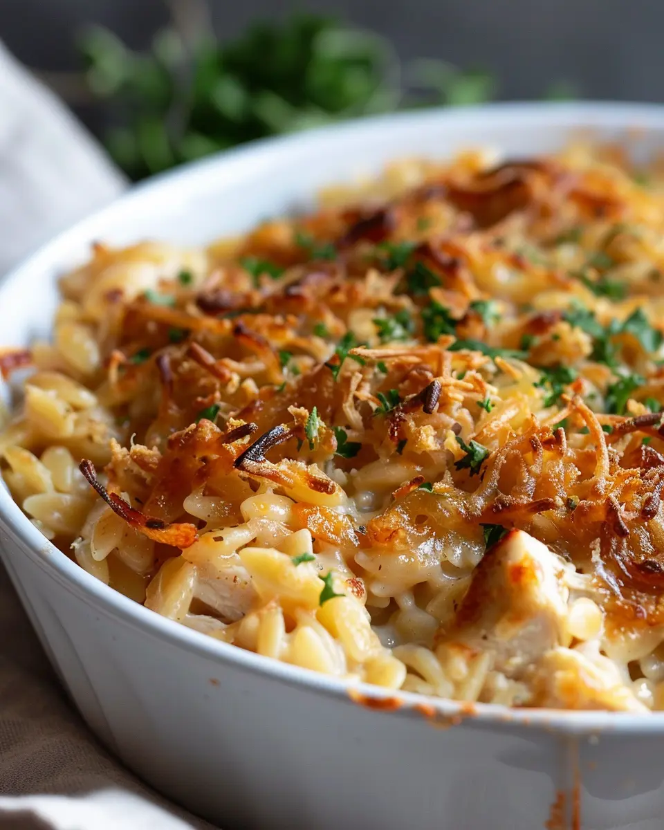French Onion Chicken Orzo Casserole: A Comforting Delight for All Ages