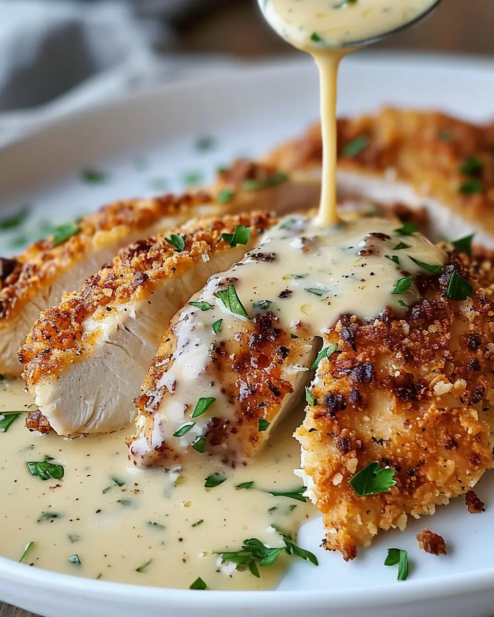 Creamy Parmesan Crusted Chicken: Easy Garlic Sauce Delight