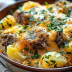 Slow Cooker Steak and Cheddar Potato Casserole