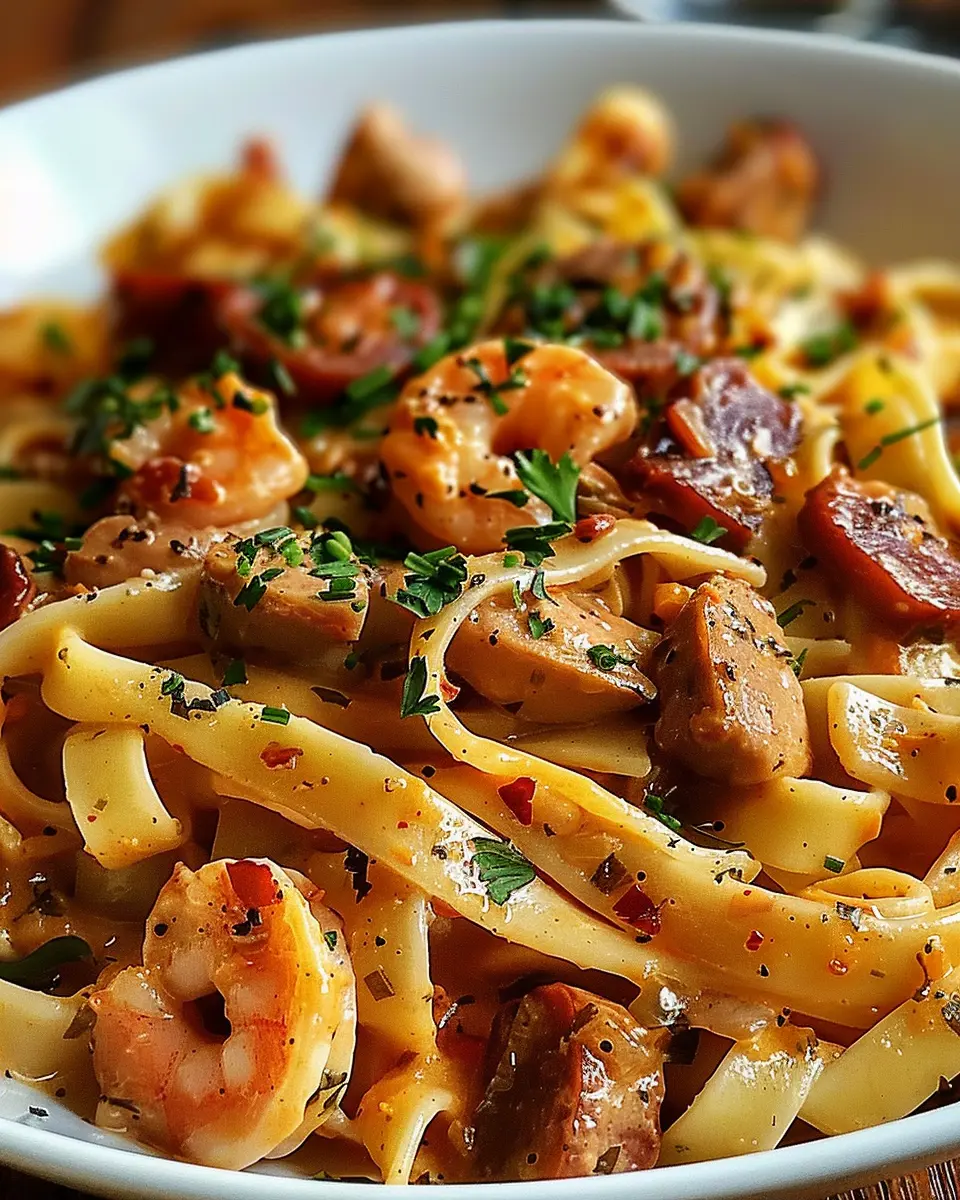 Delicious Pappadeaux Mardi Gras Pasta with Turkey Bacon and Chicken Ham