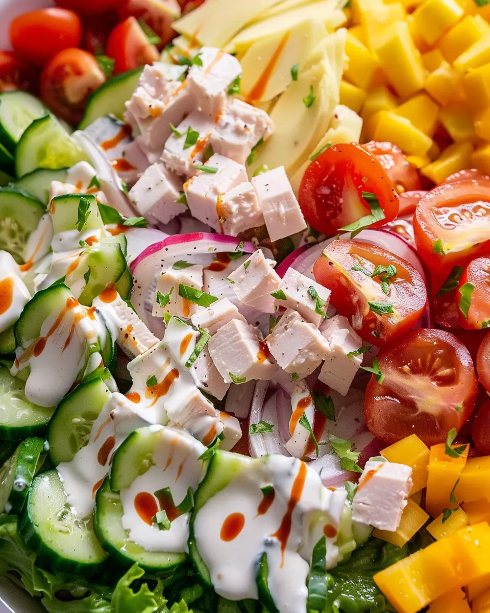 Chef Salad Delight: Fresh Ingredients with Turkey Bacon and Chicken Ham