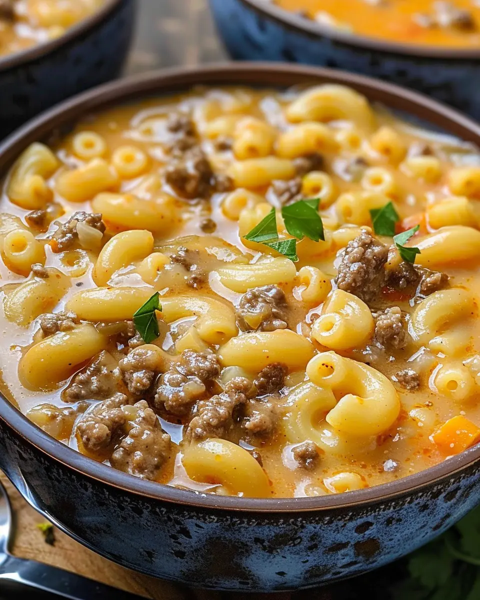 Cheeseburger Macaroni Soup: Creamy Comfort with Turkey Bacon