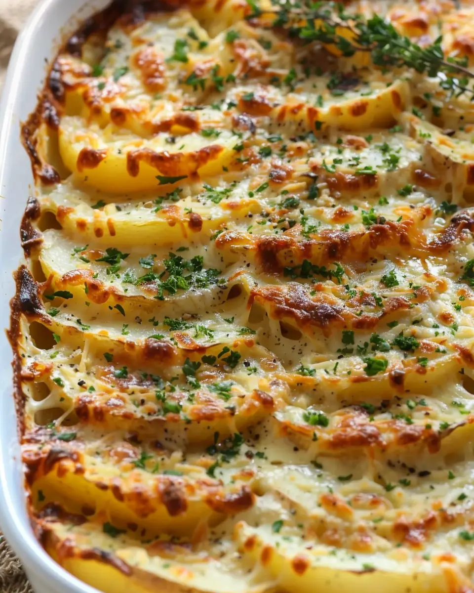 Cheesy Scalloped Potatoes with Turkey Bacon and Chicken Ham Delight