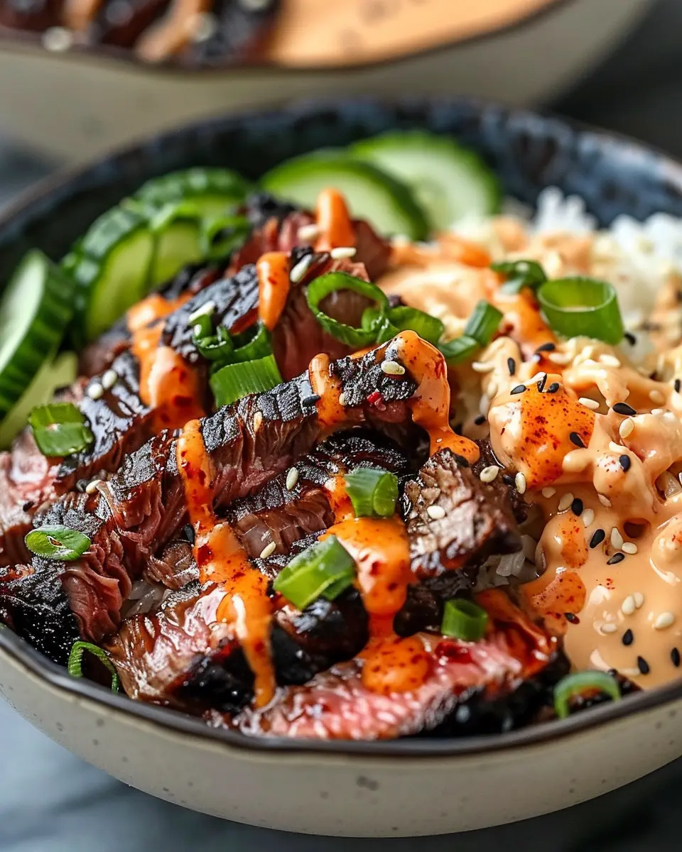 Korean BBQ Steak Rice Bowls with Spicy Cream Sauce: Easy and Delicious