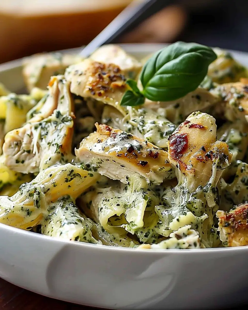 Creamy Pesto Chicken Pasta with Turkey Bacon for a Comforting Meal