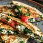 Mediterranean Quesadillas with Spinach, Feta, Mozzarella, and Red Onion