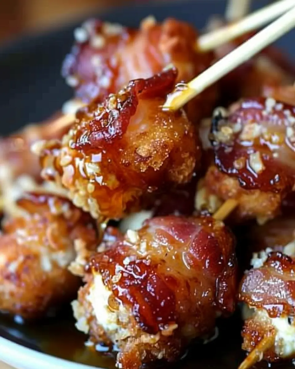 Crispy Turkey Bacon Mozzarella Poppers with Sweet Maple Glaze