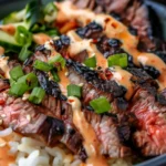 Korean BBQ Steak Rice Bowls with Spicy Cream Sauce