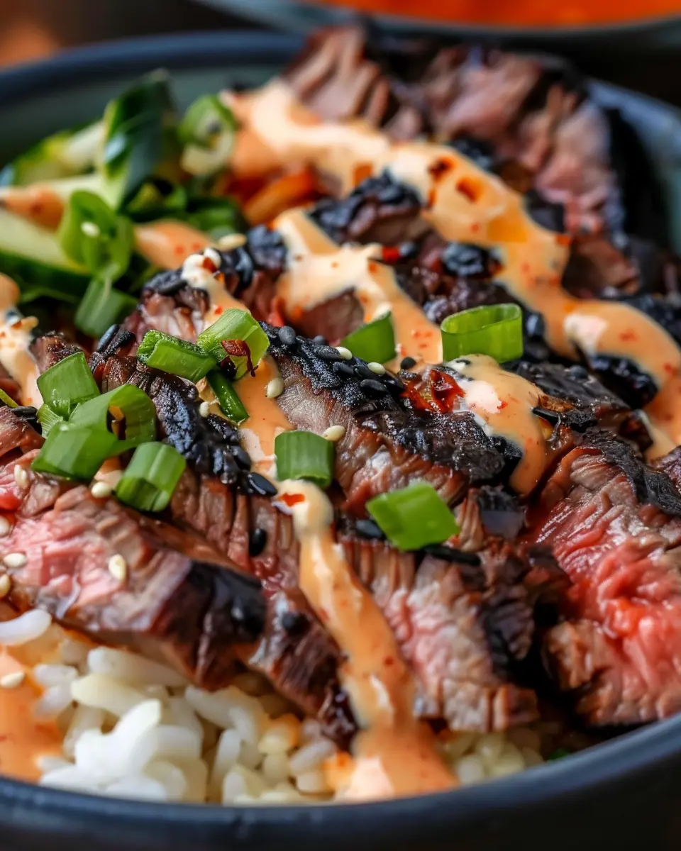 Korean BBQ Steak Rice Bowls with Spicy Cream Sauce: Easy and Delicious