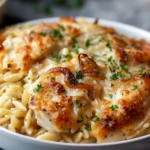 French Onion Chicken Orzo Casserole