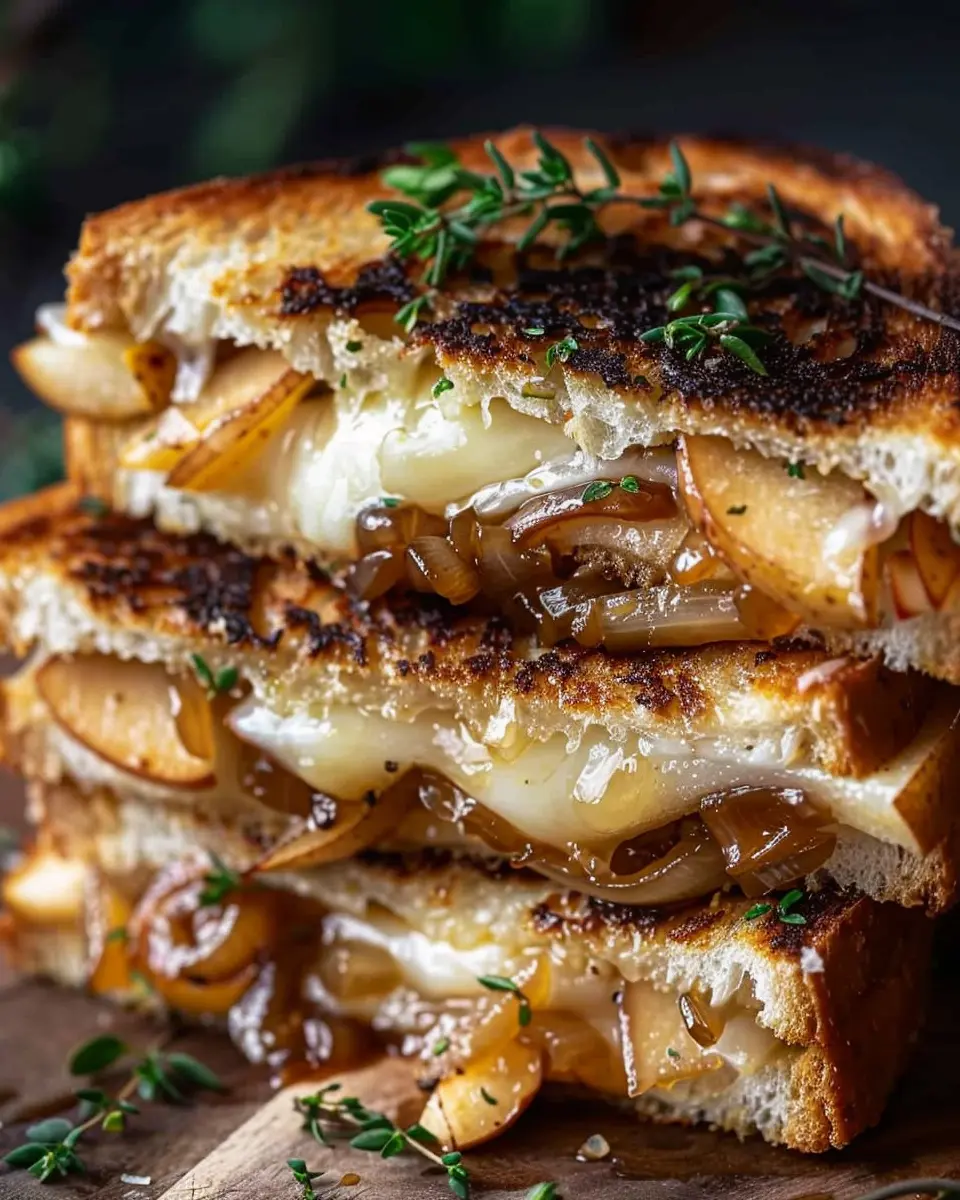 Pear Apple Grilled Cheese: Easy Delight with Turkey Bacon & Caramelized Onions