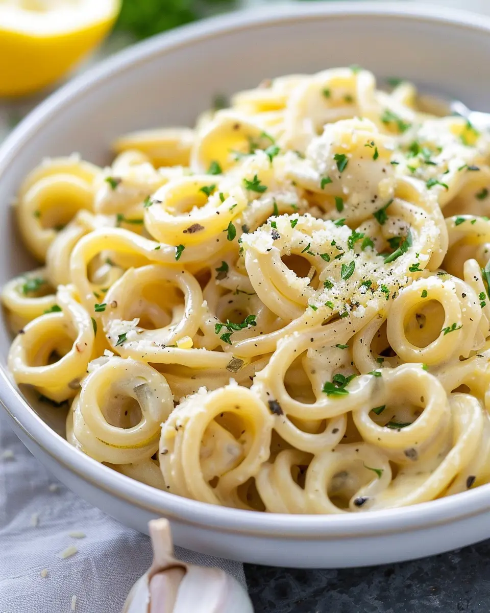 Garlic Butter Pasta One Pot Delight with Turkey Bacon and Chicken Ham