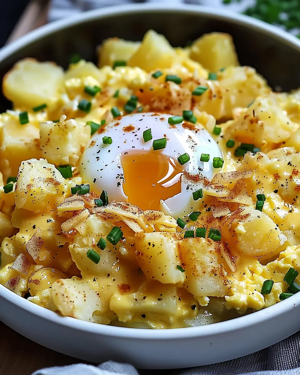 Cheesy Potato Egg Scramble: Easy Comfort Food with Turkey Bacon
