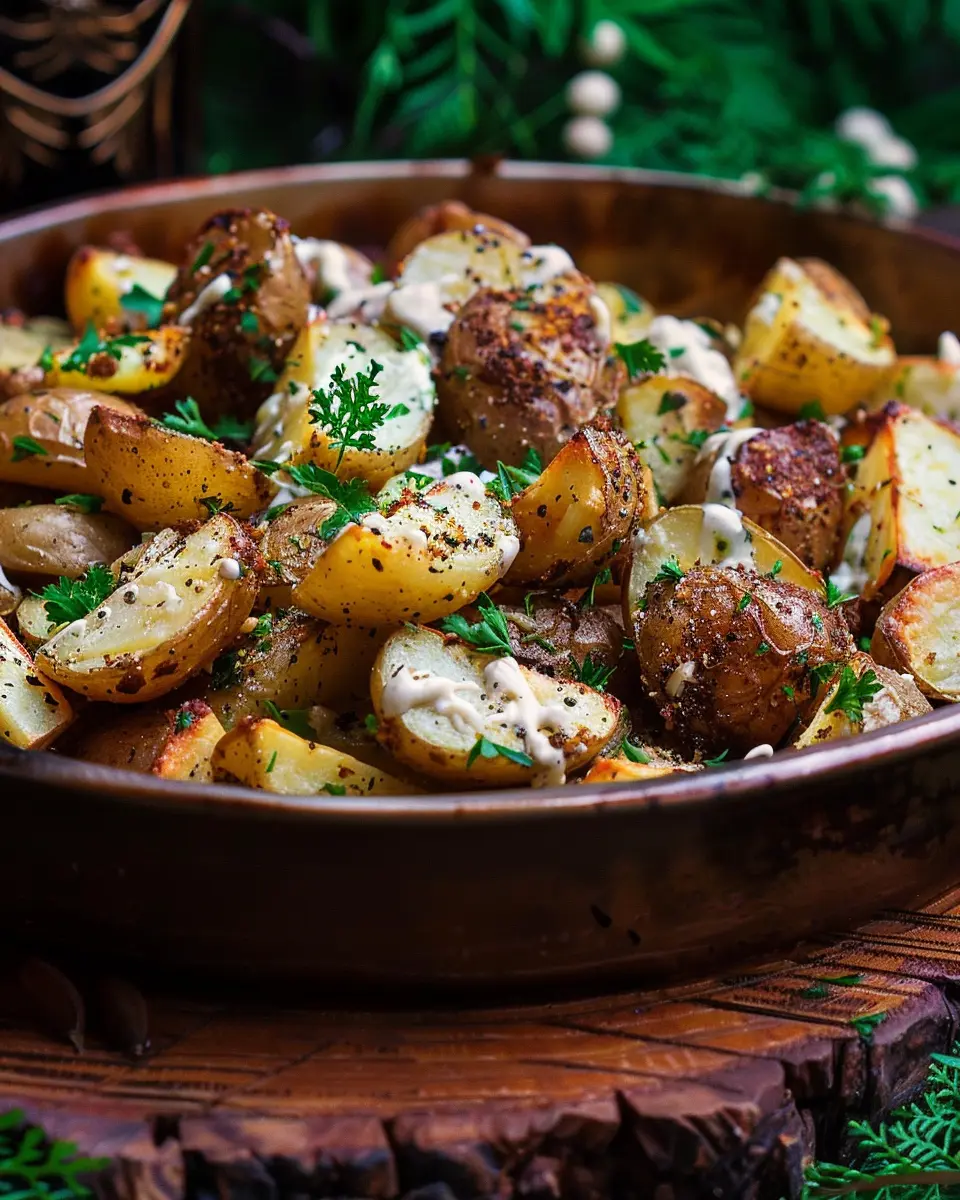 Creamy Mustard Roasted Potatoes with Turkey Bacon Delight