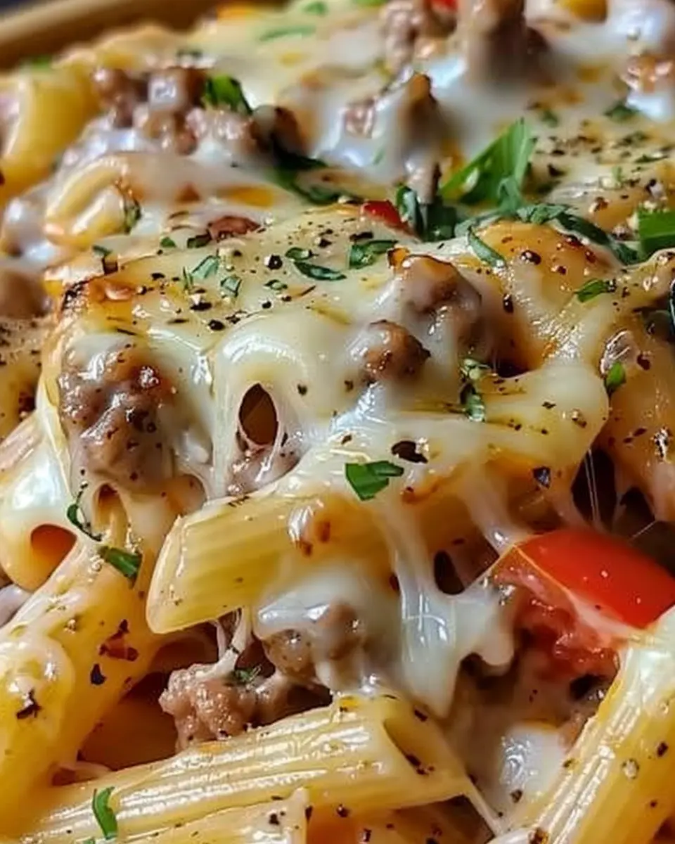 Philly Cheesesteak Pasta: Easy Comfort Food with Turkey Bacon